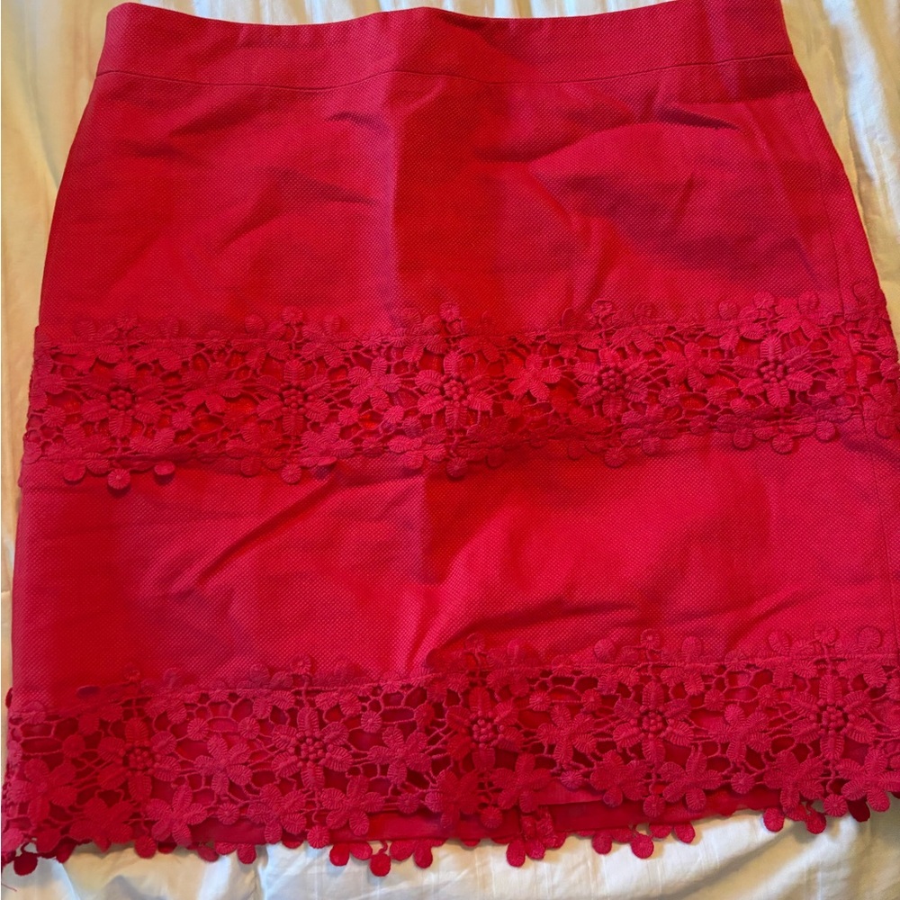 J. Crew Red Embellished Mini Pencil Skirt